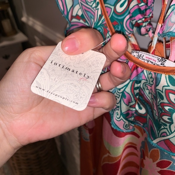 Intimately FP NEW Retro BALI Floral Ruffled Tie Bust Mini Slip Dress Size S - Picture 6 of 8